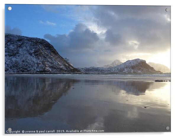 Vik beach reflections, Lofoten Islands Acrylic by yvonne & paul carroll
