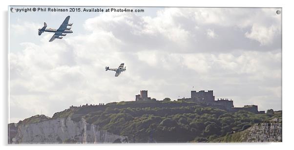  Lancaster Bomber and a Spitfire flying over Dover Acrylic by Phil Robinson