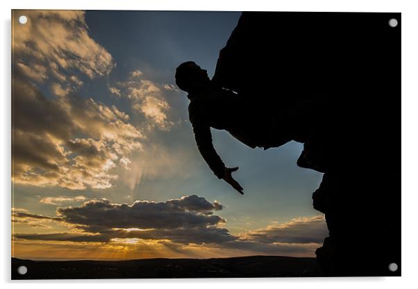 Sunset Rock Climber Acrylic by Phil Tinkler