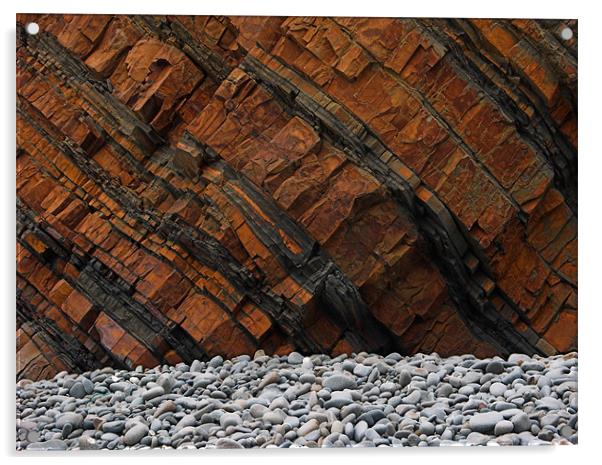 Orange Cliff Face & Grey Pebbles Acrylic by Dave Bell