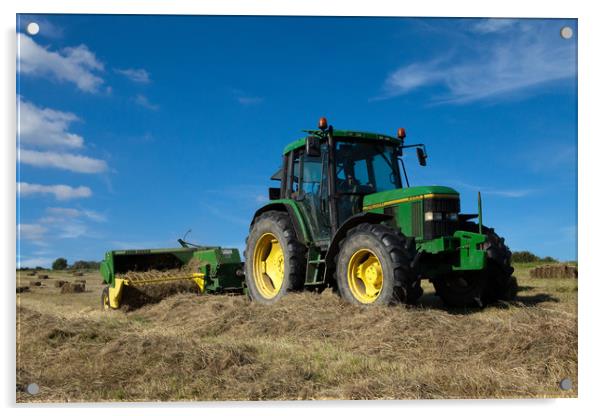 John Deere 6400 square baling hay Acrylic by Catherine Kiely