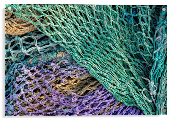 Old pile of colourful fishing ropes in Scarborough harbour Acrylic by Martin Williams