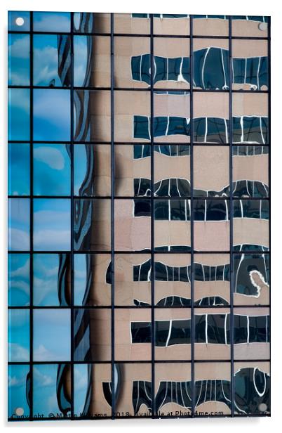 A distorted reflection of an office block in the r Acrylic by Martin Williams