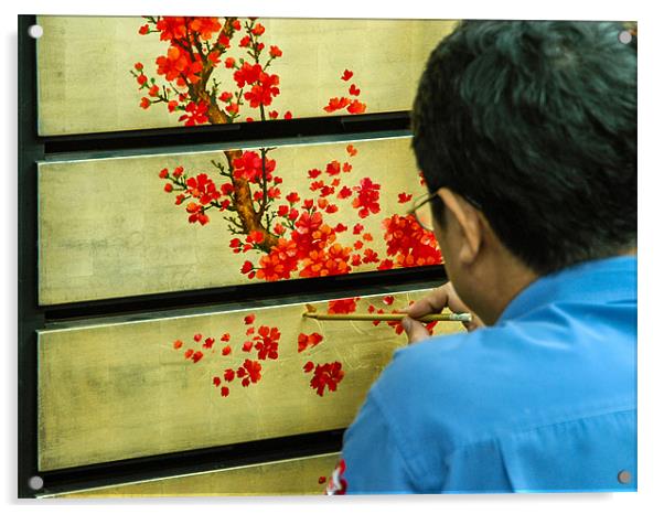 Vietnamese Lacquer Painter Acrylic by Mark Llewellyn
