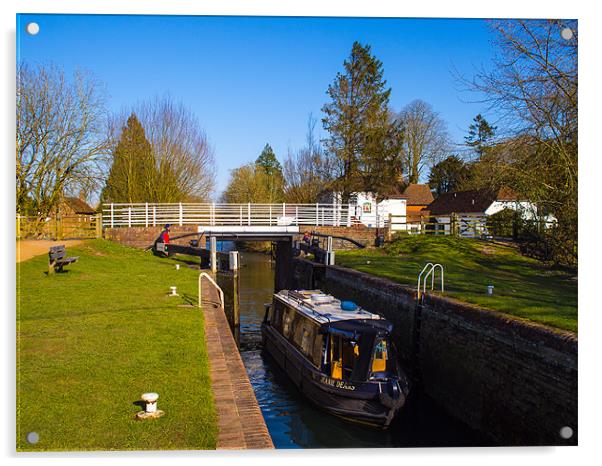 Narrowboat in Lock Acrylic by Mark Llewellyn