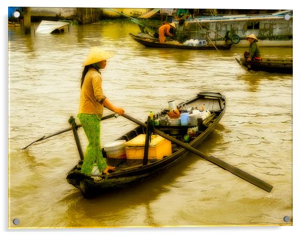 Vietnamese Floating Market Trader Acrylic by Mark Llewellyn