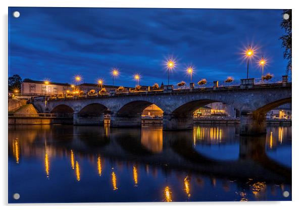 Cognac Bridge by Night, Cognac, France Acrylic by Mark Llewellyn