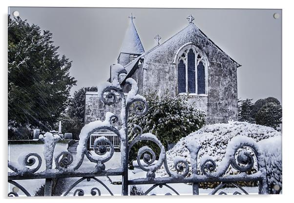 Snowy Church Acrylic by Simon West