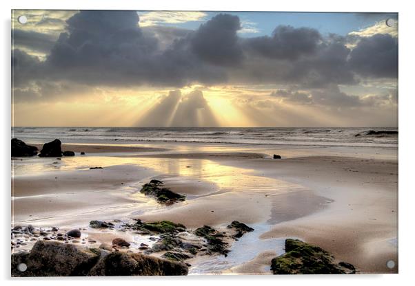 Amroth beach sunrise 2 Acrylic by Simon West