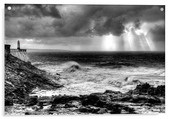 Porthcawl Point Stormy Day Acrylic by Simon West