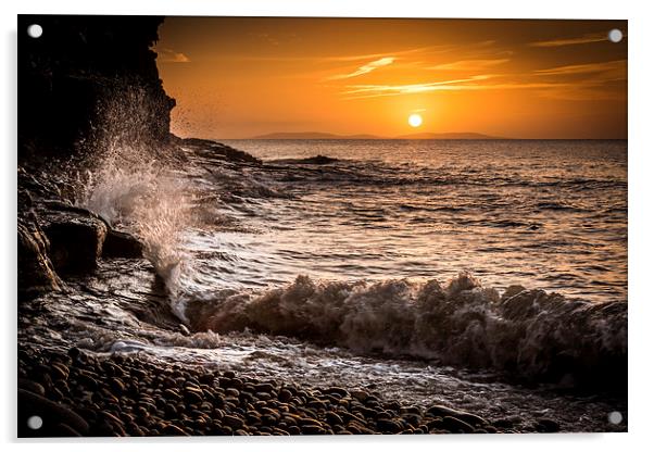  Amroth beach sunrise by cliff Acrylic by Simon West