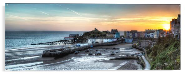  Tenby Harbour Sunrise Panoramic Acrylic by Simon West