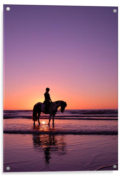 Horse rider at sunset Acrylic by nick woodrow