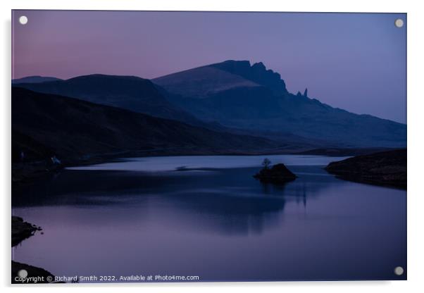 The Storr after sunset reflected in Loch Fada Acrylic by Richard Smith
