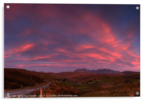 Sunset colour over Drynoch, Satran and the Cuillin Acrylic by Richard Smith