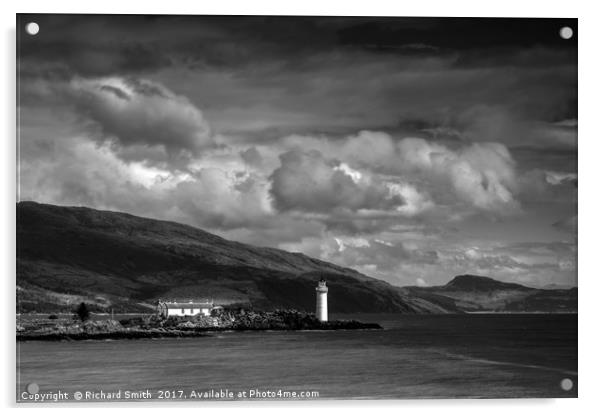 Monochrome of Lighthouse on Eilean Sionnach Acrylic by Richard Smith
