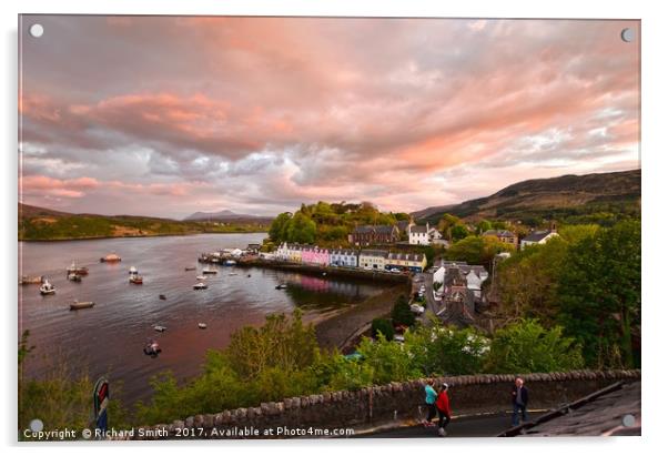 Sunset colour over Loch portree Acrylic by Richard Smith