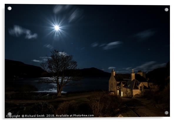 The moon over Loch Portree from a shore side house Acrylic by Richard Smith