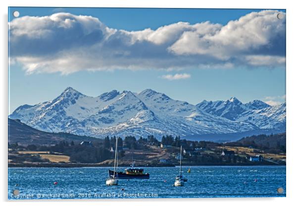 The Cuillin across Loch portree Acrylic by Richard Smith