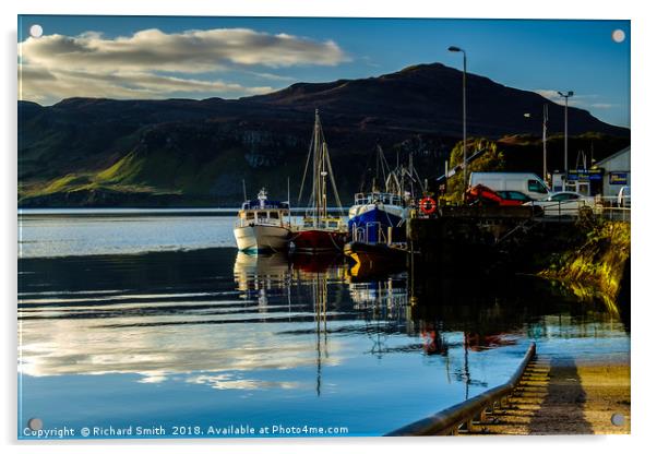 Moored to Portree pier at first sunlight #2 Acrylic by Richard Smith