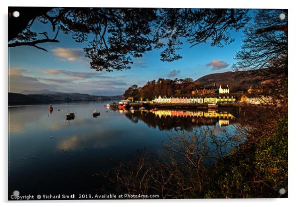 Portree quay lit by the first rays of sunlight Acrylic by Richard Smith
