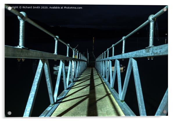 Gangway to pontoon at night. Acrylic by Richard Smith