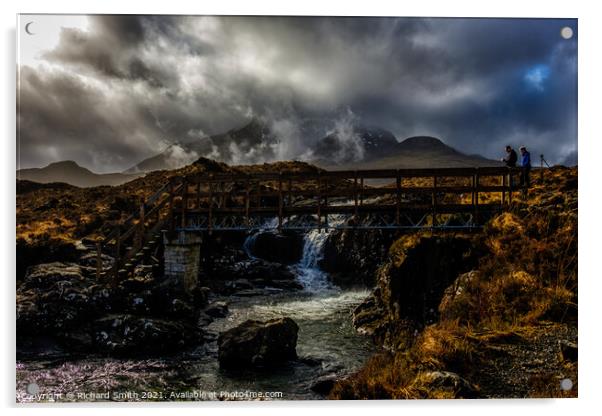 The footbridge over Allt Dearg Mòr. Acrylic by Richard Smith