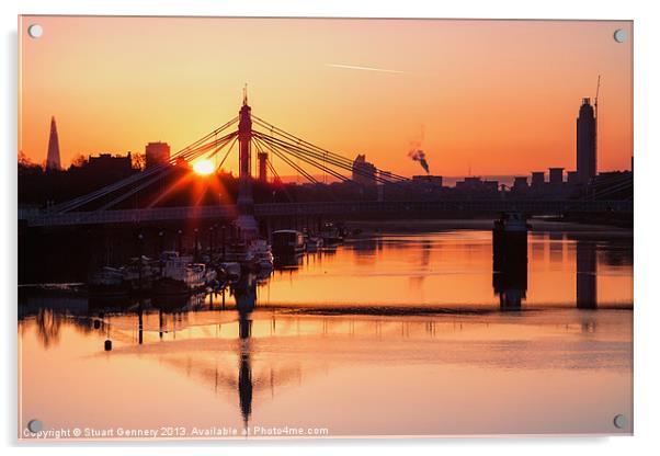 Sun rising over the Albert Bridge Acrylic by Stuart Gennery