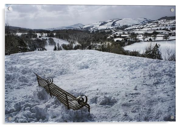 Snow Park Bench Acrylic by Ian Mitchell