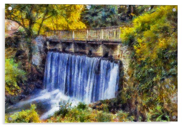 Autumn Waterfall Bridge  Acrylic by Ian Mitchell