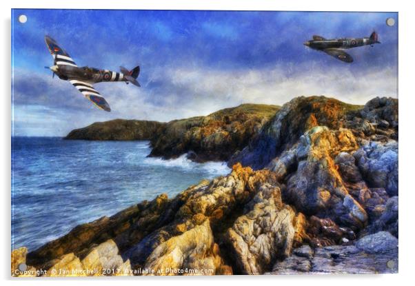 Spitfire On The Coast Acrylic by Ian Mitchell