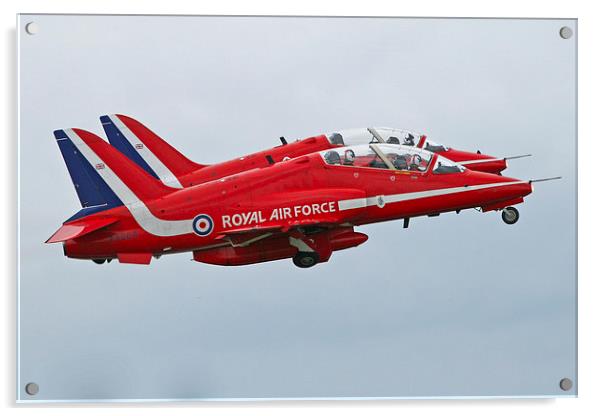 Red Arrows pair takeoff Acrylic by Rachel & Martin Pics