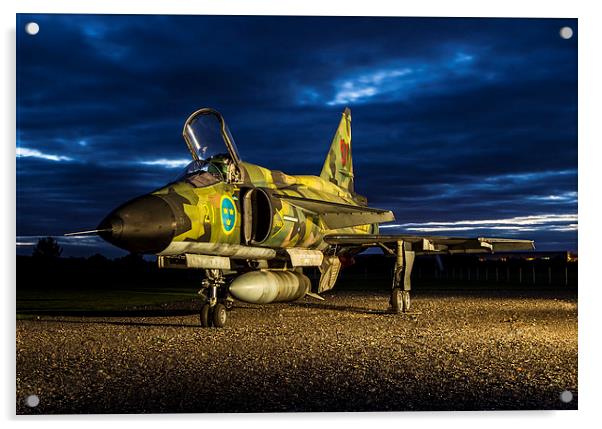 SAAB Viggen - Lit Up Acrylic by Keith Campbell