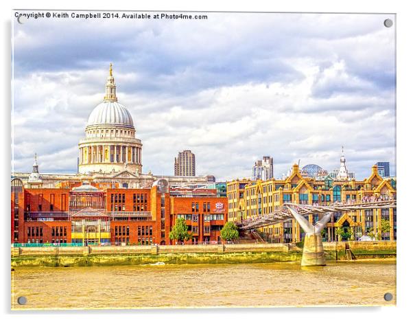  St Pauls Cathedral and The Millennium Bridge, Lon Acrylic by Keith Campbell