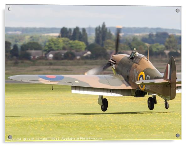 RAF Hurricane landing Acrylic by Keith Campbell