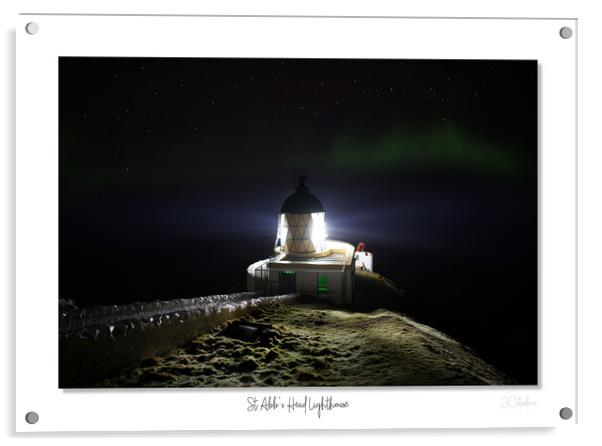 St Abbs lighthouse and aurora Acrylic by JC studios LRPS ARPS