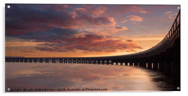 Tay train bridge at sunset  Acrylic by Lady Debra Bowers L.R.P.S