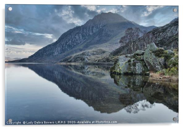 Tryfan reflection  Acrylic by Lady Debra Bowers L.R.P.S