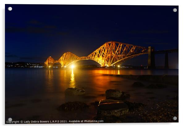 Forth Bridge Scotland at night  Acrylic by Lady Debra Bowers L.R.P.S