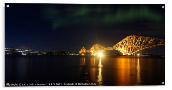 Scotland's Forth Rail Bridge & Aurora  Acrylic by Lady Debra Bowers L.R.P.S