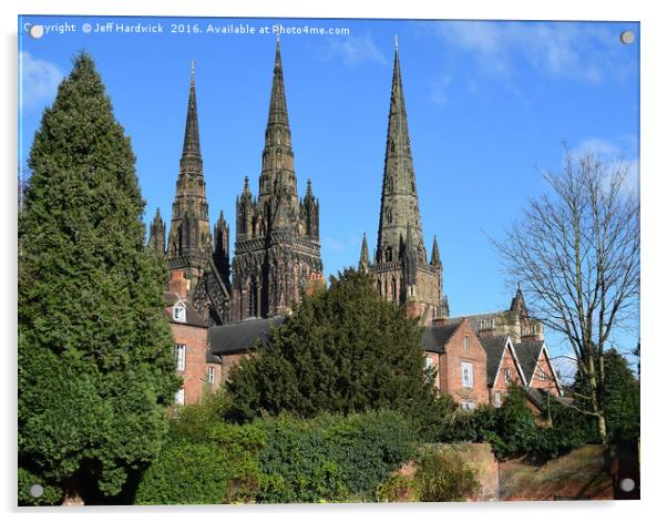 Lichfield three spire Medieval Cathedral. Acrylic by Jeff Hardwick