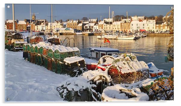 Anstruther Harbour Snow Acrylic by Bob Legg