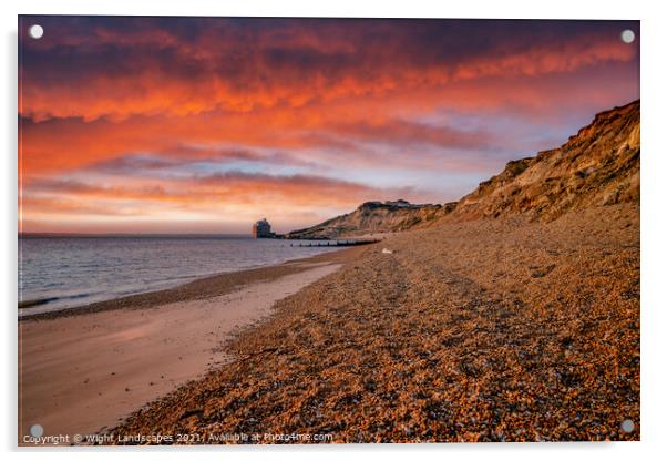 Colwell Bay Beach Sunset Isle Of Wight Acrylic by Wight Landscapes