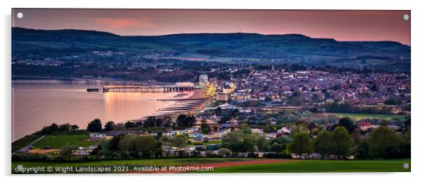 Sandown Bay At Night Panorama Acrylic by Wight Landscapes