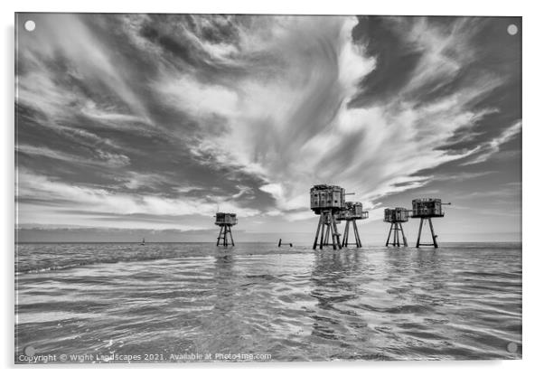 Shivering Sands Maunsell Forts BW Acrylic by Wight Landscapes