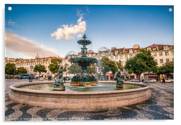 Fountain Rossio Square Lisbon Portugal. Acrylic by Wight Landscapes