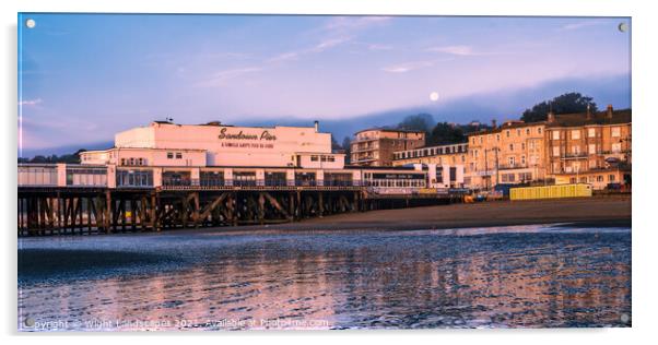 Sandown Pier Moonset Acrylic by Wight Landscapes