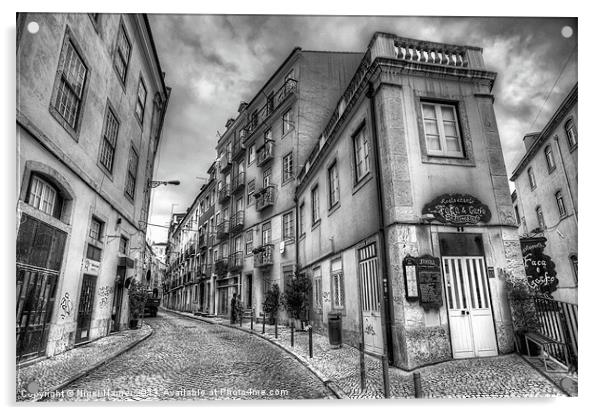 Backstreets Of Lisbon BW Acrylic by Wight Landscapes
