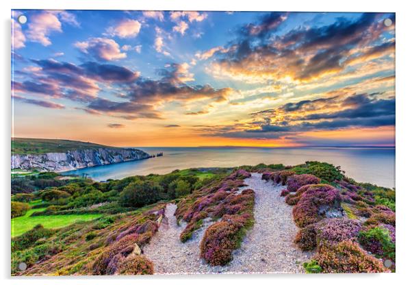 Sunset At The Needles Isle Of Wight Acrylic by Wight Landscapes