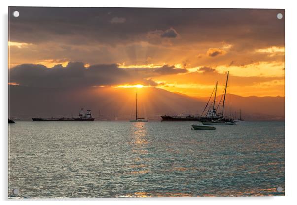 Bay Of Gibraltar Sunset Acrylic by Wight Landscapes